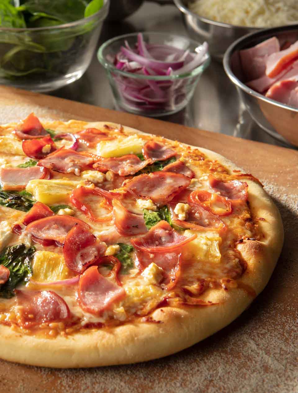 3 LB. Hickory Smoked Ham Pizza Topping Quartered Slices Glamor Shot